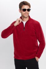 Unisex Standart Fit Anti Pilling Tuylenme Yapmayan Soguk Gecirmez Bordo Dik Yaka Polar Sweatshirt - Resim 2