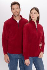 Unisex Standart Fit Anti Pilling Tuylenme Yapmayan Soguk Gecirmez Bordo Dik Yaka Polar Sweatshirt - Resim 3