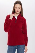 Unisex Standart Fit Anti Pilling Tuylenme Yapmayan Soguk Gecirmez Bordo Dik Yaka Polar Sweatshirt - Resim 4