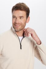 Unisex Standart Fit Rahat Kesim Tuylenme Yapmayan Soguk Gecirmez Bej Dik Yaka Polar Sweatshirt - Resim 1