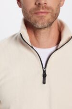 Unisex Standart Fit Rahat Kesim Tuylenme Yapmayan Soguk Gecirmez Bej Dik Yaka Polar Sweatshirt - Resim 4