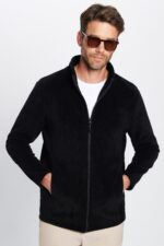 Unisex Siyah Anti Pilling Tuylenme Yapmayan Standart Fit Tam Fermuarli Soguk Gecirmez Polar Hirka - Resim 2