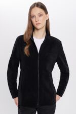 Unisex Siyah Anti Pilling Tuylenme Yapmayan Standart Fit Tam Fermuarli Soguk Gecirmez Polar Hirka - Resim 4