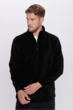 Unisex Standart Fit Rahat Kesim Tuylenme Yapmayan Soguk Gecirmez Siyah Dik Yaka Polar Sweatshirt - Resim 2