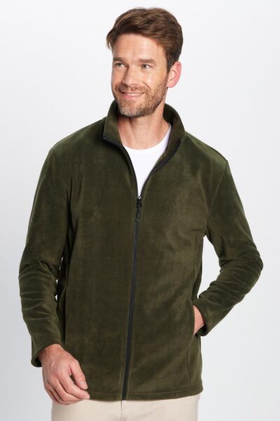 Unisex Haki Anti Pilling Tuylenme Yapmayan Standart Fit Tam Fermuarli Soguk Gecirmez Polar Hirka - Resim 2