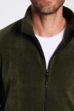 Unisex Haki Anti Pilling Tuylenme Yapmayan Standart Fit Tam Fermuarli Soguk Gecirmez Polar Hirka - Resim 3