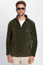 Unisex Haki Anti Pilling Tuylenme Yapmayan Standart Fit Tam Fermuarli Soguk Gecirmez Polar Hirka - Resim 4