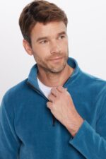 Unisex Standart Fit Rahat Kesim Tuylenme Yapmayan Soguk Gecirmez Indigo Dik Yaka Polar Sweatshirt - Resim 1