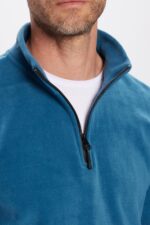 Unisex Standart Fit Rahat Kesim Tuylenme Yapmayan Soguk Gecirmez Indigo Dik Yaka Polar Sweatshirt - Resim 4