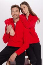 Unisex Standart Fit Anti Pilling Tuylenme Yapmayan Soguk Gecirmez Kirmizi Dik Yaka Polar Sweatshirt - Resim 3