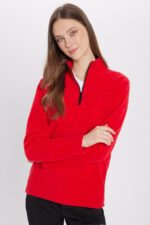 Unisex Standart Fit Anti Pilling Tuylenme Yapmayan Soguk Gecirmez Kirmizi Dik Yaka Polar Sweatshirt - Resim 4