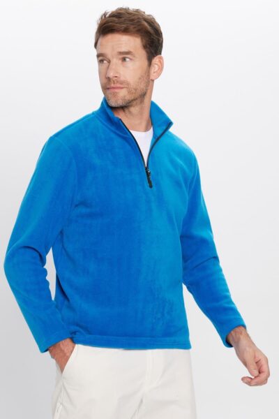 Unisex Standart Fit Anti Pilling Tuylenme Yapmayan Soguk Gecirmez Sax Mavi Dik Yaka Polar Sweatshirt - Resim 2