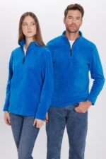 Unisex Standart Fit Anti Pilling Tuylenme Yapmayan Soguk Gecirmez Sax Mavi Dik Yaka Polar Sweatshirt - Resim 3