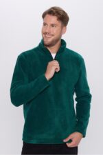 Unisex Standart Fit Rahat Kesim Tuylenme Yapmayan Soguk Gecirmez Yesil Dik Yaka Polar Sweatshirt - Resim 1