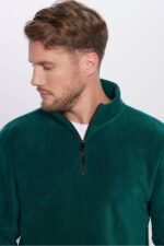 Unisex Standart Fit Rahat Kesim Tuylenme Yapmayan Soguk Gecirmez Yesil Dik Yaka Polar Sweatshirt - Resim 3