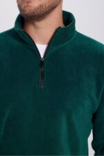 Unisex Standart Fit Rahat Kesim Tuylenme Yapmayan Soguk Gecirmez Yesil Dik Yaka Polar Sweatshirt - Resim 4