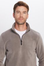 Unisex Standart Fit Anti Pilling Tuylenme Yapmayan Soguk Gecirmez Gri Bato Yaka Polar Sweatshirt - Resim 1