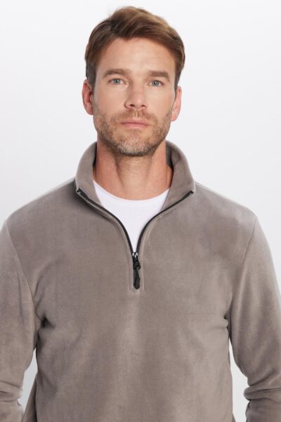 Unisex Standart Fit Anti Pilling Tuylenme Yapmayan Soguk Gecirmez Gri Bato Yaka Polar Sweatshirt - Resim 1