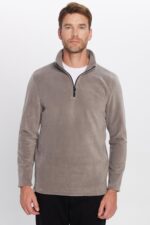 Unisex Standart Fit Anti Pilling Tuylenme Yapmayan Soguk Gecirmez Gri Bato Yaka Polar Sweatshirt - Resim 2