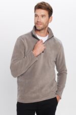 Unisex Standart Fit Anti Pilling Tuylenme Yapmayan Soguk Gecirmez Gri Bato Yaka Polar Sweatshirt - Resim 3