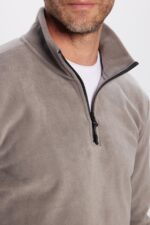 Unisex Standart Fit Anti Pilling Tuylenme Yapmayan Soguk Gecirmez Gri Bato Yaka Polar Sweatshirt - Resim 4