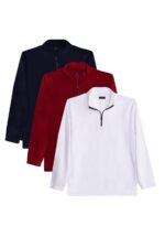 Unisex 3 Lu Paket Lacivert Bordo Ekru Standart Fit Tuylenme Yapmayan Soguk Gecirmez Polar Sweatshirt - Resim 1