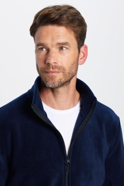 Unisex Lacivert Anti Pilling Tuylenme Yapmayan Standart Fit Tam Fermuarli Soguk Gecirmez Polar Hirka - Resim 2