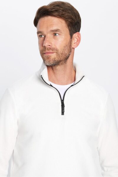 Unisex Standart Fit Anti Pilling Tuylenme Yapmayan Soguk Gecirmez Ekru Dik Yaka Polar Sweatshirt - Resim 1