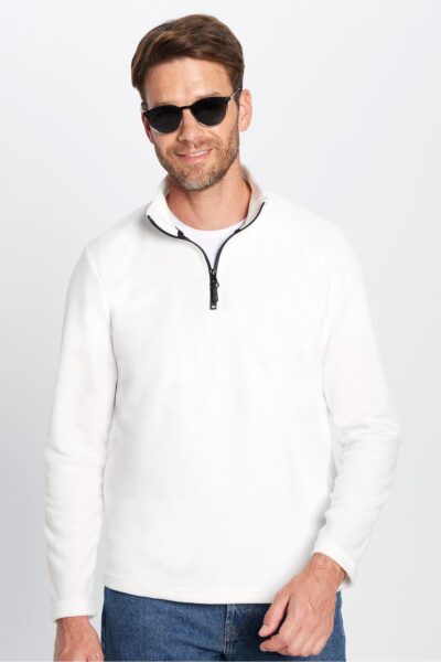 Unisex Standart Fit Anti Pilling Tuylenme Yapmayan Soguk Gecirmez Ekru Dik Yaka Polar Sweatshirt - Resim 2