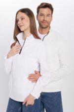 Unisex Standart Fit Anti Pilling Tuylenme Yapmayan Soguk Gecirmez Ekru Dik Yaka Polar Sweatshirt - Resim 3