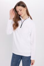 Unisex Standart Fit Anti Pilling Tuylenme Yapmayan Soguk Gecirmez Ekru Dik Yaka Polar Sweatshirt - Resim 4