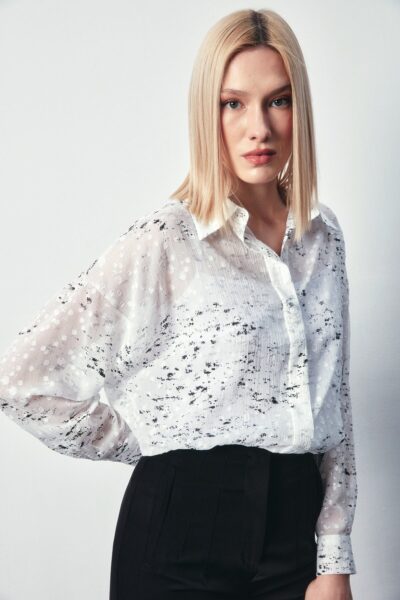 Varakli Genis Gomlek Ekru Gumus - Resim 2