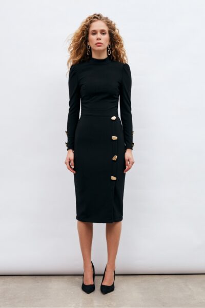 Dugme Detayli Kalem Etek Siyah - Resim 2
