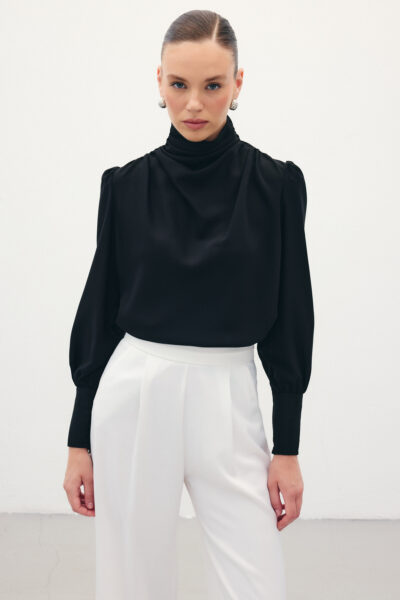 Drape Detayli Bluz Siyah - Resim 1