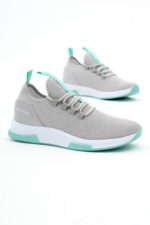 Unisex Gri Yesil Nefes Alabilen Kumas Poli Taban Bagcikli Spor Ayakkabi - Resim 1