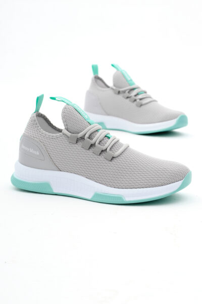 Unisex Gri Yesil Nefes Alabilen Kumas Poli Taban Bagcikli Spor Ayakkabi - Resim 1