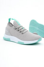 Unisex Gri Yesil Nefes Alabilen Kumas Poli Taban Bagcikli Spor Ayakkabi - Resim 3