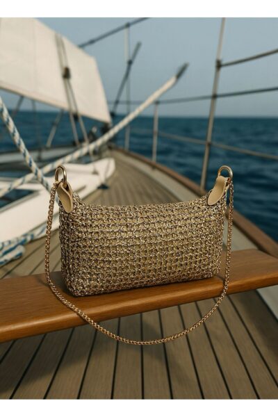 Kadin Isiltili File Orme Zincirli El Ve Omuz Cantasi - Resim 1