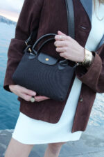 Siyah Kanvas Pu Deri Kadin Capraz Askili Cok Yonlu Canta - Resim 1