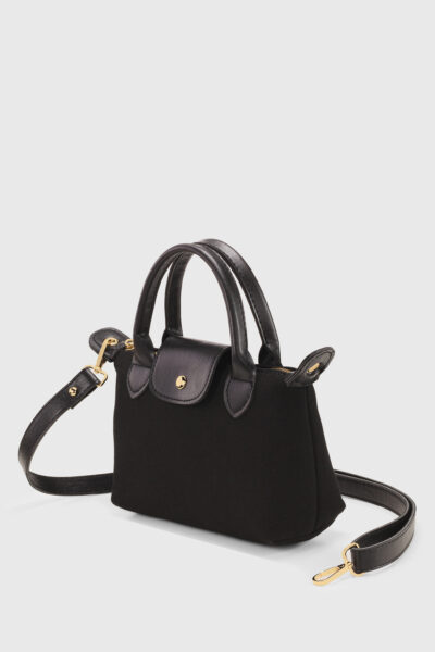 Siyah Kanvas Pu Deri Kadin Capraz Askili Cok Yonlu Canta - Resim 2