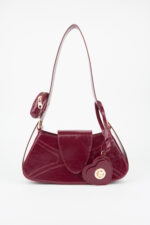 Kadin Lotus Bordo Baget Cuzdan Tasarim Suni Deri Cit Cit Kapama El Ve Omuz Cantasi - Resim 1