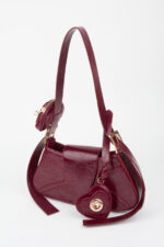 Kadin Lotus Bordo Baget Cuzdan Tasarim Suni Deri Cit Cit Kapama El Ve Omuz Cantasi - Resim 2