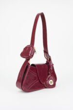 Kadin Lotus Bordo Baget Cuzdan Tasarim Suni Deri Cit Cit Kapama El Ve Omuz Cantasi - Resim 3