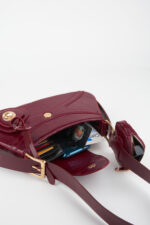 Kadin Lotus Bordo Baget Cuzdan Tasarim Suni Deri Cit Cit Kapama El Ve Omuz Cantasi - Resim 4