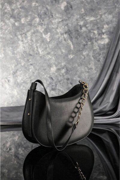 Siyah Fermuarli Astarli Ayarlanabilir Askili El Ve Omuz Cantasi - Resim 1