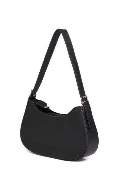 Kadin Astarli Ici Gozlu Siyah Oval Baget Canta - Resim 2