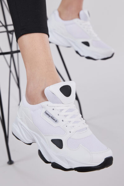 Unisex Beyaz Siyah Spor Ayakkabi Zhr - Resim 1