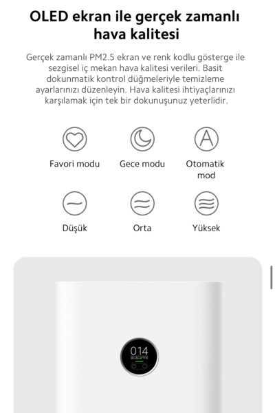 Hava Temizleyici 3U 1 Arada Yuksek Verimli Filtre Sik Tasarim Alerjen Giderme Akilli Kontrol - Resim 2