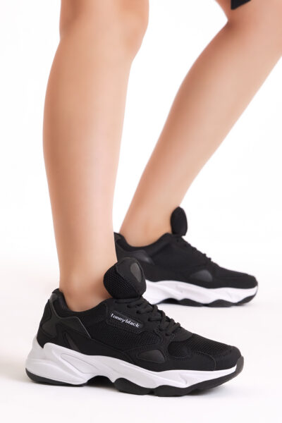 Unisex Siyah Beyaz Spor Ayakkabi Zhr - Resim 1