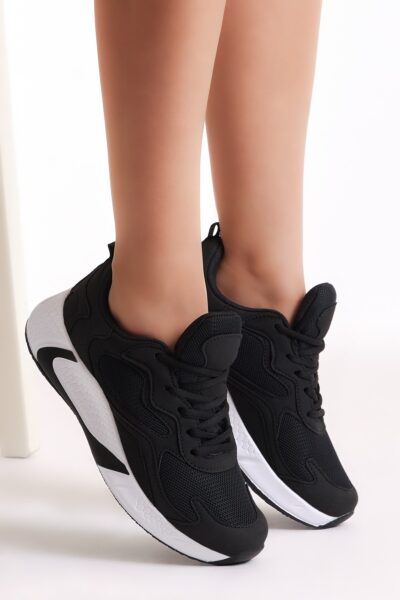 Unisex Siyah Beyaz Spor Ayakkabi V2901 - Resim 2